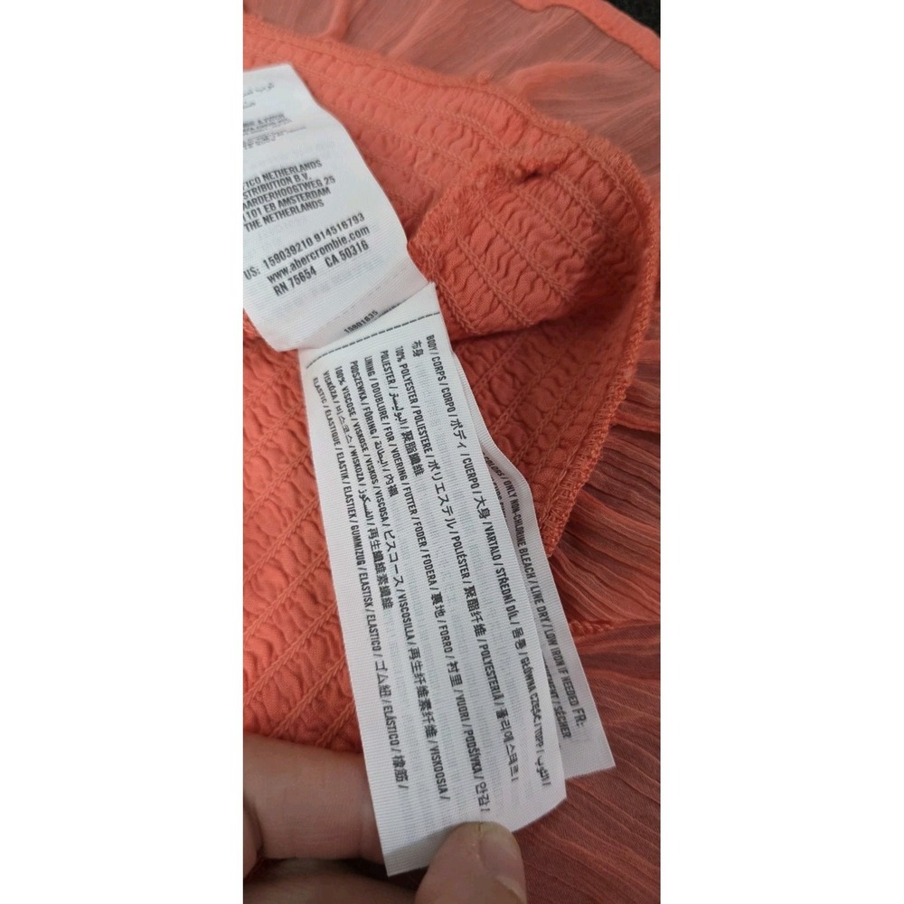 New Abercrombie Fitch Smocked Ruffle Tiered Tie Gauze Strap Orange Sundress Boho - Picture 5 of 8